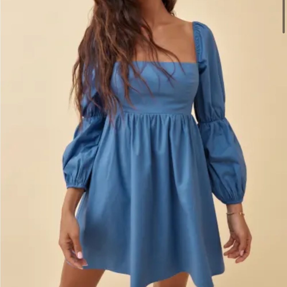 Reformation Blue Square-Neck Mini Dress